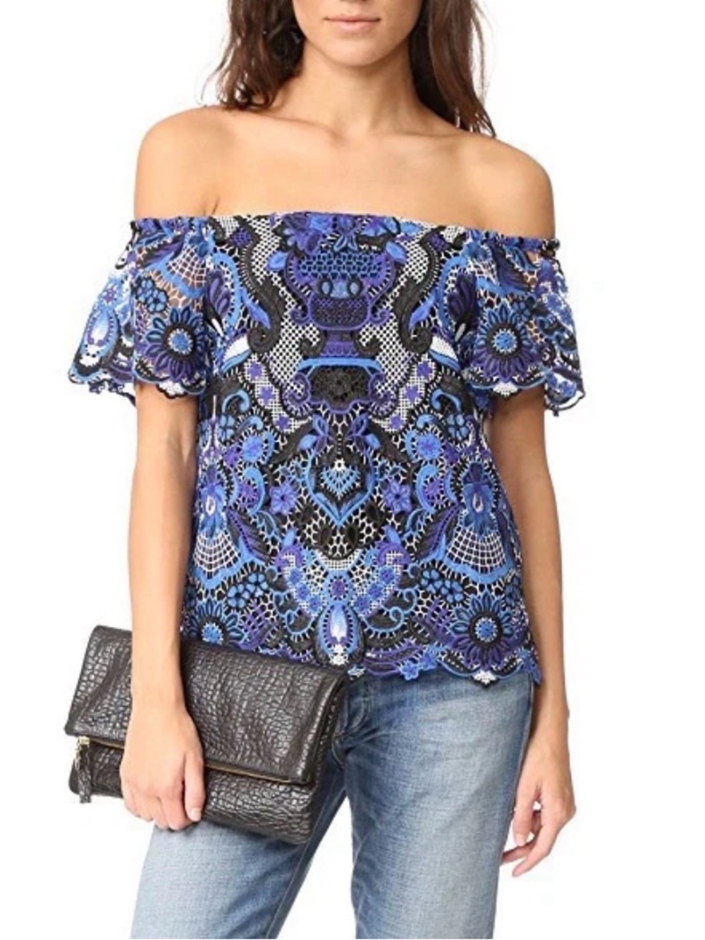 Alice + Olivia Maxie Off-The-Shoulder Guipure S